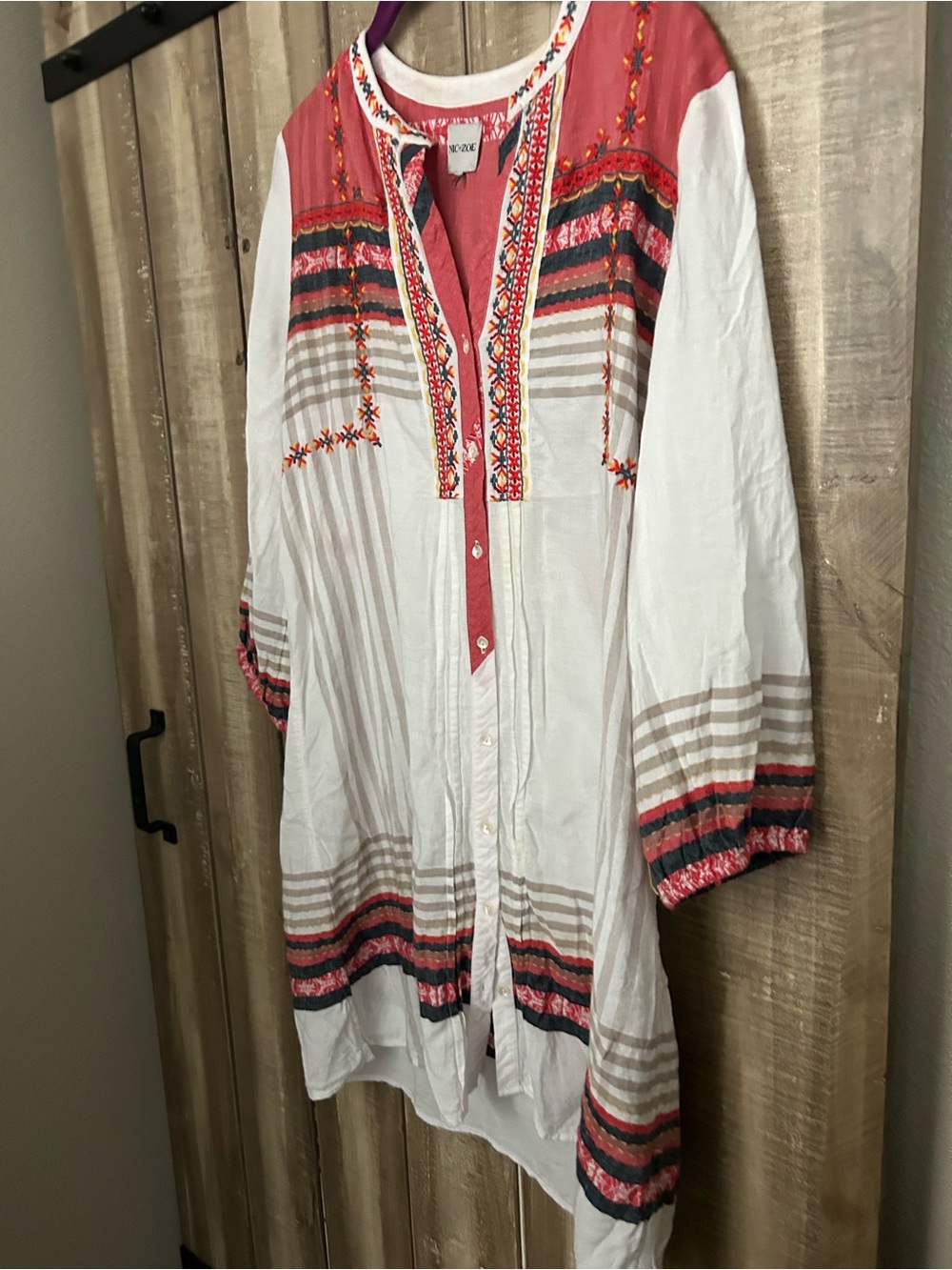 NIC+ZOE White Tunic Dress with Coral and Black Embroidery - Picture 2 of 8